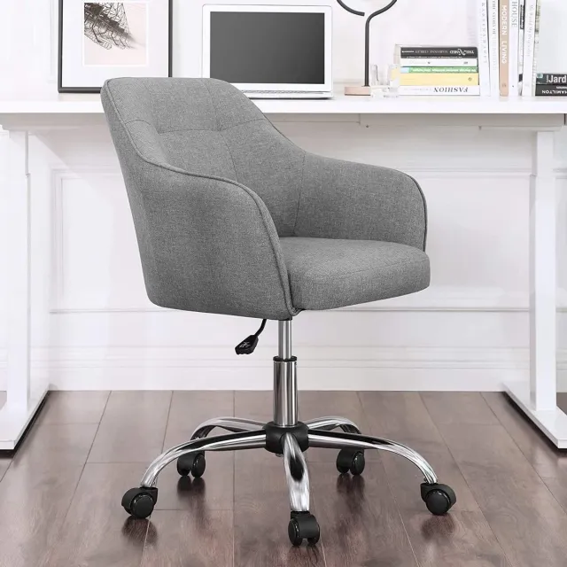 Bobbel Home Bureaustoel - comfortabele bureaustoel - in hoogte verstelbare computerstoel - tot 120 kg belastbaar - stalen frame - imitatie linnen - ademend - homeoffice, kantoor - grijs