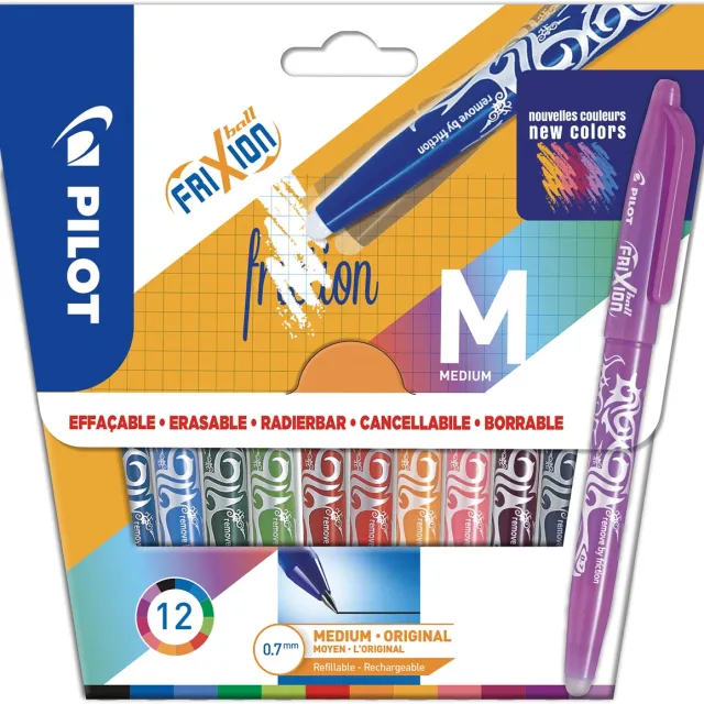 Pilot roller Frixion Ball, blister van 12 stuks in geassorteerde kleuren blauw