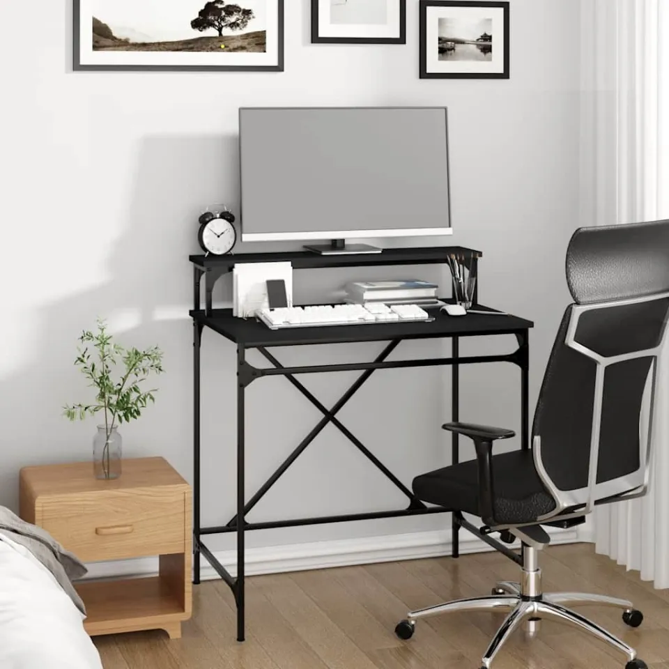 vidaXL Bureau 80x50x90 cm bewerkt hout en ijzer zwart, foto 3