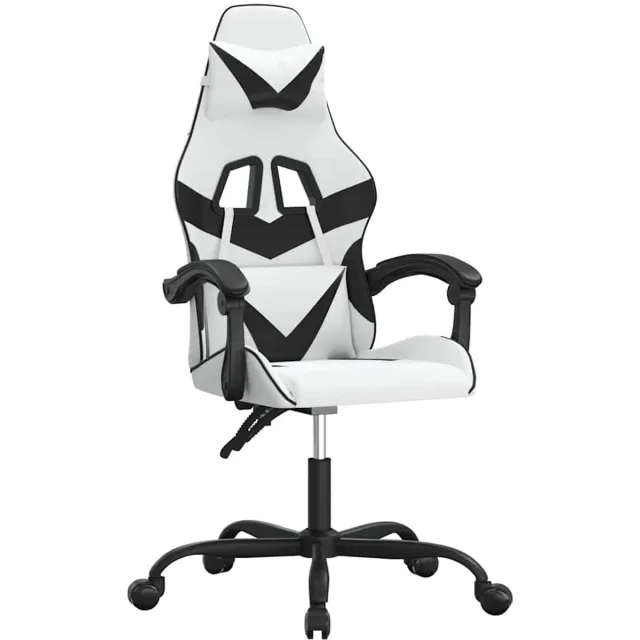 vidaXL Gamestoel - draaibaar - kunstleer - wit - en - zwart wit en zwart