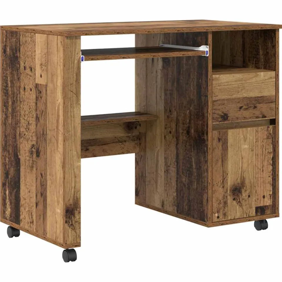 vidaXL Bureau met Wielen Oud Hout 91 x 50 x 77 cm Bewerkt hout bruin, foto 3