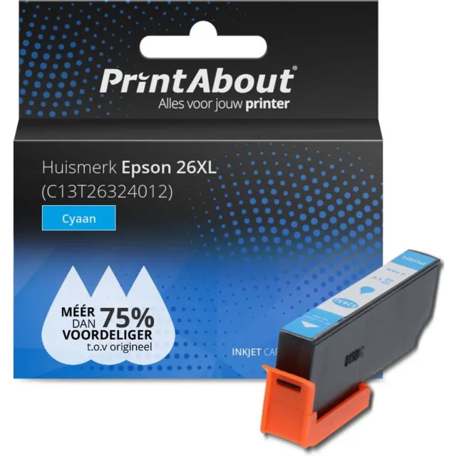 PrintAbout huismerk Inktcartridge 26XL (C13T26324012) Cyaan Hoge capaciteit geschikt voor Epson