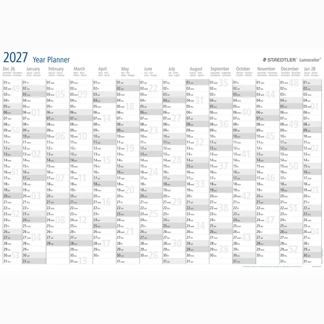 Staedtler Jaarplanner 2027 Staedtler Lumocolor 84x60cm oprolbaar