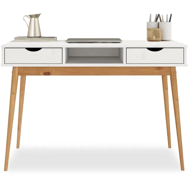 IDIMEX Bureau STEFANO met 2 lades van massief hout – wit/eiken