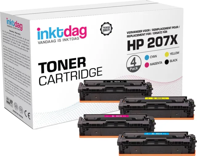 inktdag toner Compatible with HP 207X, HP 207a, HP W2210X BK, HP W2211XC, HP W2212XY, HP W2213XM (with chip) for HP Color Laserjet Pro MFP M283fdw M282nw M283fdn M255dw toner for HP 207 Zwart x 1 (W2210X BK- 3150pages)