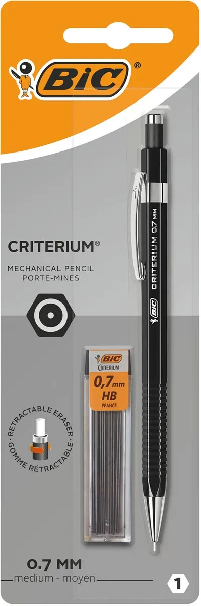 Bic vulpotlood Criterium, blister van 1 stuk + 12 vullingen (gratis), zwart, 0,7 mm