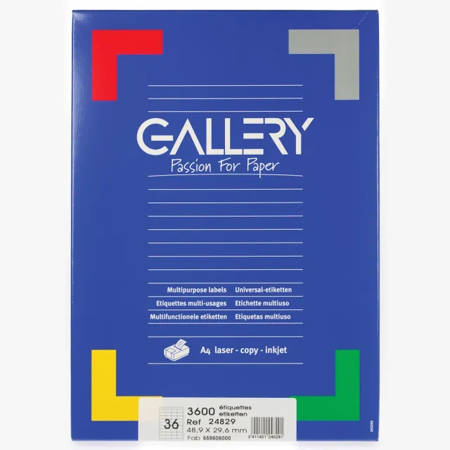 Gallery witte etiketten ft 48,9 x 29,6 mm (b x h), rechte hoeken, doos van 3.600 etiketten