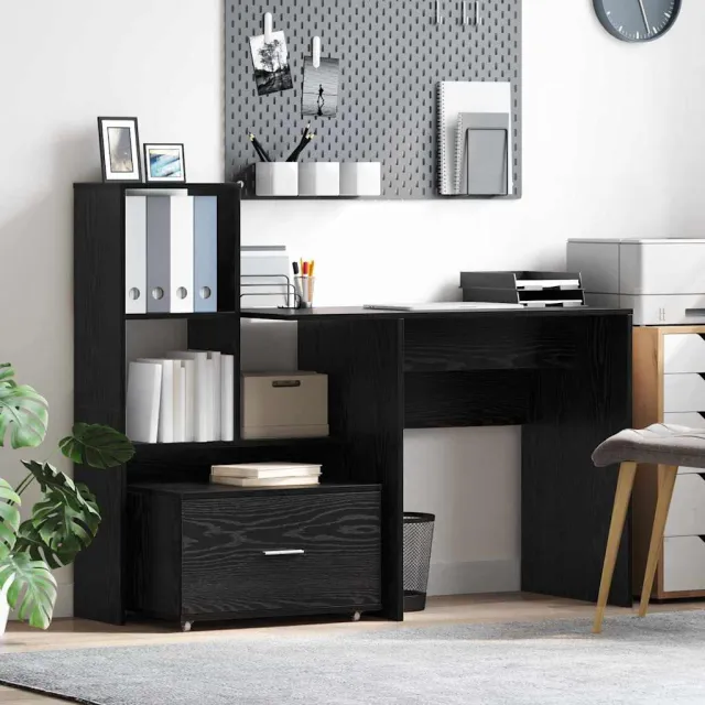 vidaXL Bureau Zwart Eiken Bewerkt hout 131,5 x 50 x 106,5 cm, foto 2