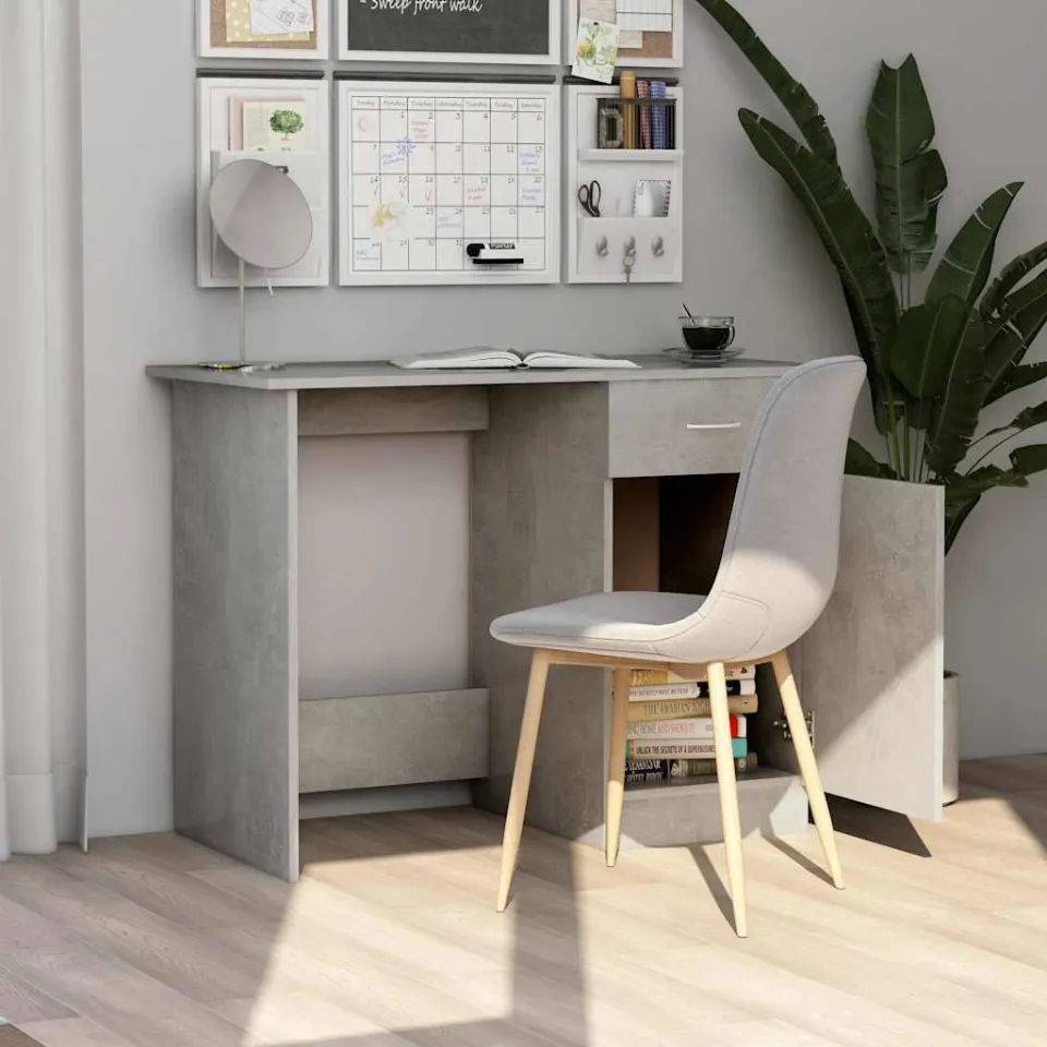 vidaXL Bureau 100x50x76 cm bewerkt hout betongrijs grijs, foto 3
