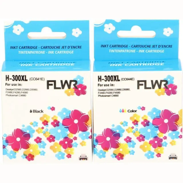 FLWR Inktcartridge / 300XL / 2-pack / Zwart & Kleur - Geschikt voor HP zwart en kleur
