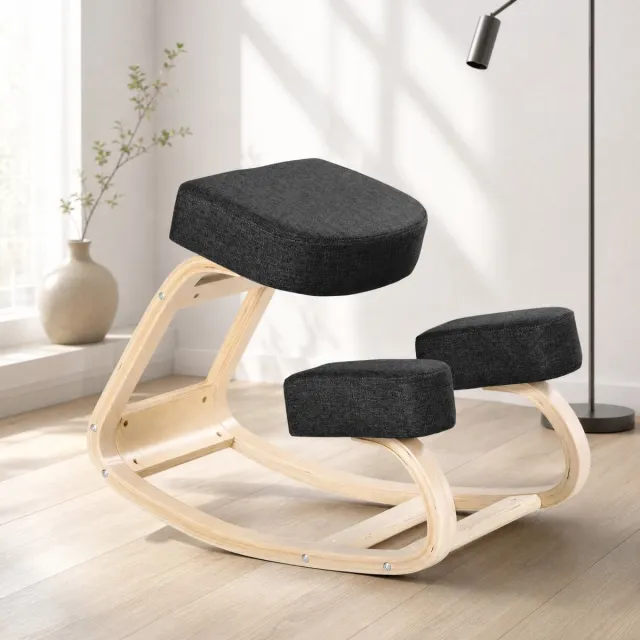 REDOM Kniestuhl - Ergonomisch - Houten frame - Verstelbare zithoogte - Bureau of meditatieruimte - Zwart - 51 x 69 x 58 cm