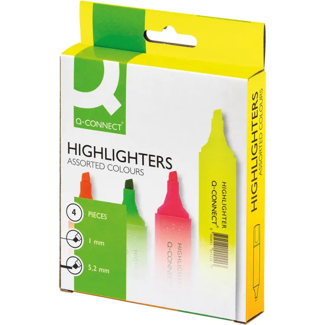 Q-CONNECT markeerstift, geassorteerde kleuren, etui van 4 stuks geel
