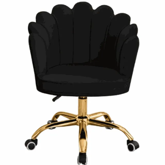 Russle Velvet Shell Bureaustoel Zwart met Goudkleurig onderstel - Fluweel - Schelp - Beauty - Salon - Kaptafel - Visagie - Kapper - Trendy - Verrijdbaar - Verstelbaar Zwart/Goud