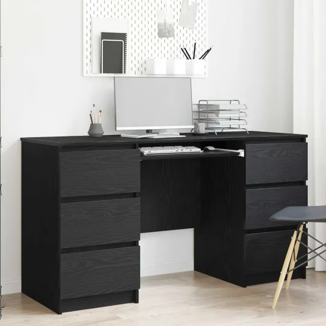 vidaXL Bureau Zwart Eiken 140 x 50 x 76 cm Bewerkt hout, foto 2