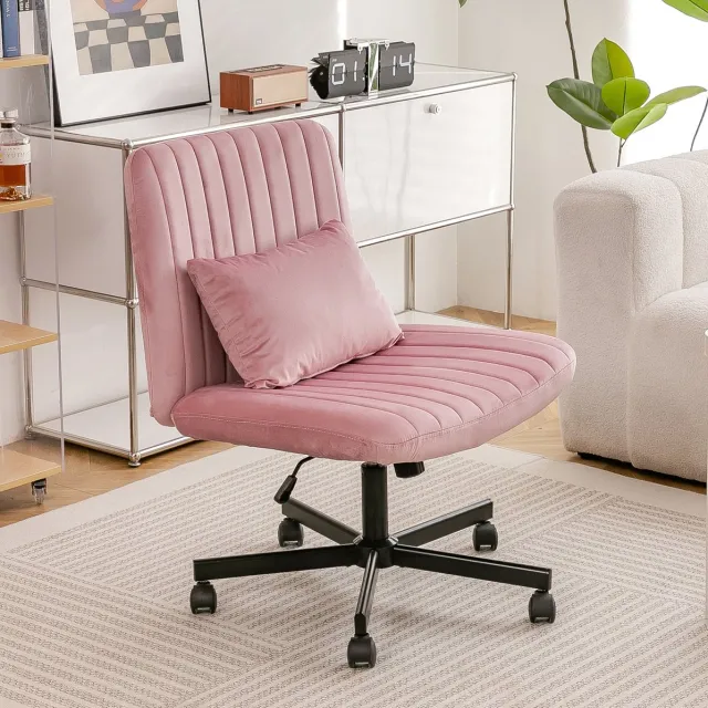 DESMIU Bureaustoel - Hoogteverstelbaar En Draaibaar - Zonder Armleuningen - Voor Home Office, Werkkamer En Woonkamer - Stof - Lichtroze Light Pink