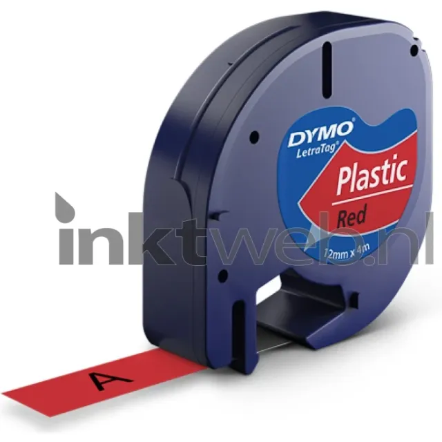 Dymo LetraTag labeltape plastic 12 mm zwart op rood