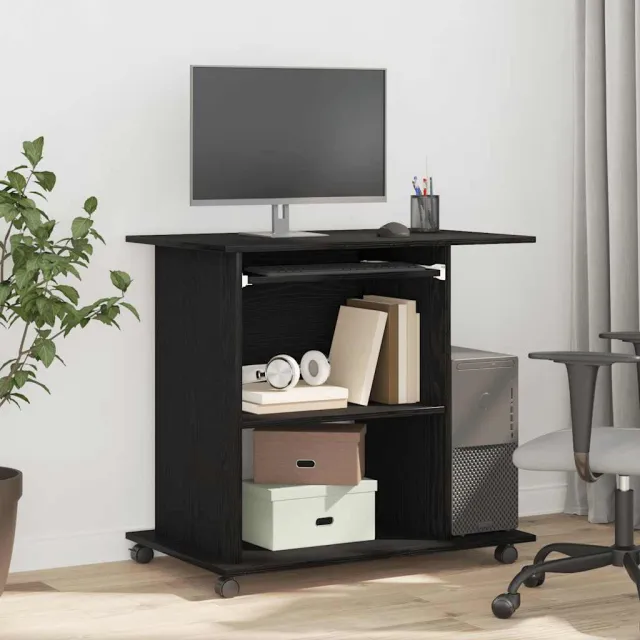 vidaXL Computerbureau Zwart Eiken 80x50x75 cm Bewerkt Hout, foto 2