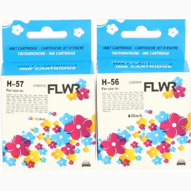 FLWR Inktcartridge / 56 & 57 / 2-pack / Zwart & Kleur - Geschikt voor HP Zwart en kleur