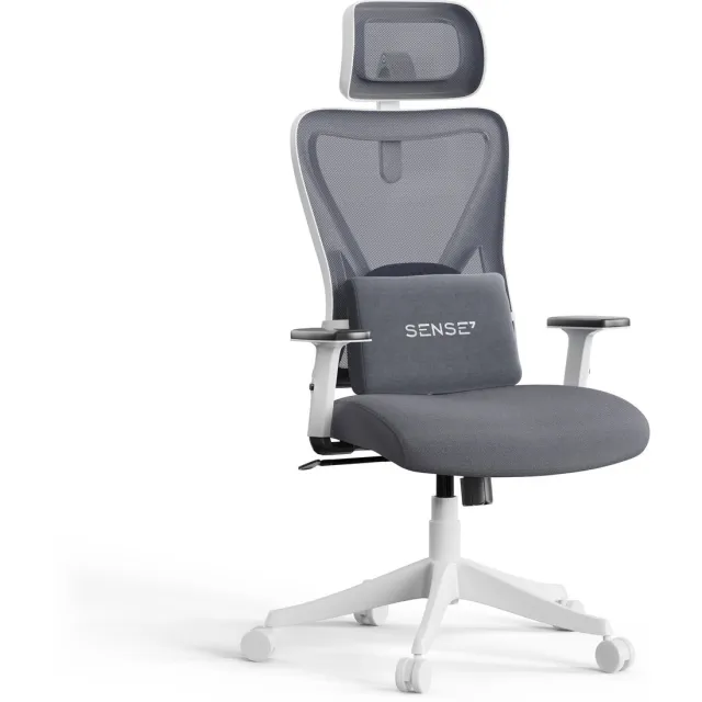 SENSE7 Tone Ergonomische Bureaustoel - Mesh Draaistoel - Verstelbare Lendensteun & Hoofdsteun - Tot 130kg - Wit/Grijs