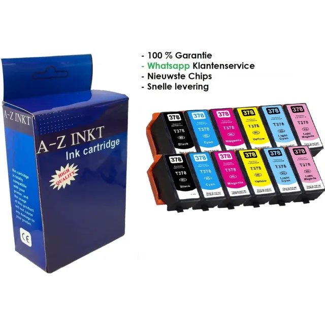 AtotZinkt premium huismerk inkt cartridges voor Epson 378 / 378XL | Multipack van 12 cartridges voor Epson Expression Photo XP-8500, XP-8505, XP-8600, XP-8605, XP-8606 en XP-8700 Multipack dubbel