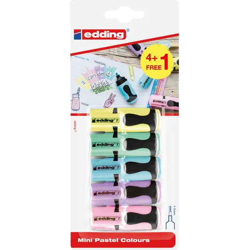 Edding Markeerstift edding 7 mini 1-3mm pastel assorti blister à 4+1 stuk gratis