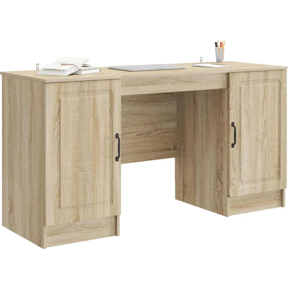vidaXL Bureau Sonoma Eiken 142,5 x 50 x 75 cm Bewerkt hout Bruin