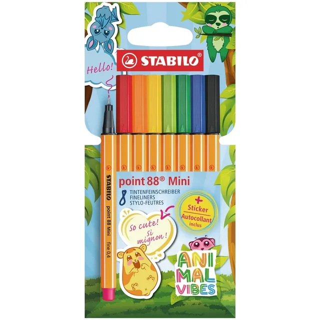 Stabilo Fineliner STABILO point 88 Animal Vibes mini fijn assorti 8 stuks
