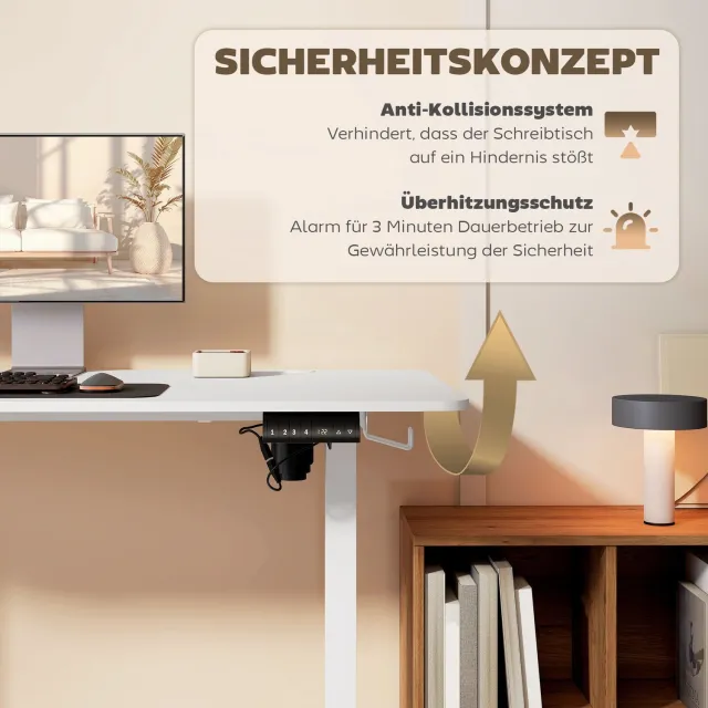 Vinona Elektrisch verstelbaar bureau - In hoogte verstelbaar - Met kabelmanagement en hoofdtelefoonhaken - 140 x 70 x 72-116 cm - Wit