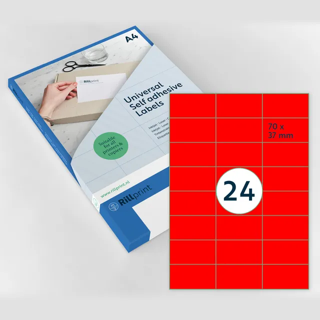rillprint Etiket Rillprint 70x37mm fluor rood 2400 stuks