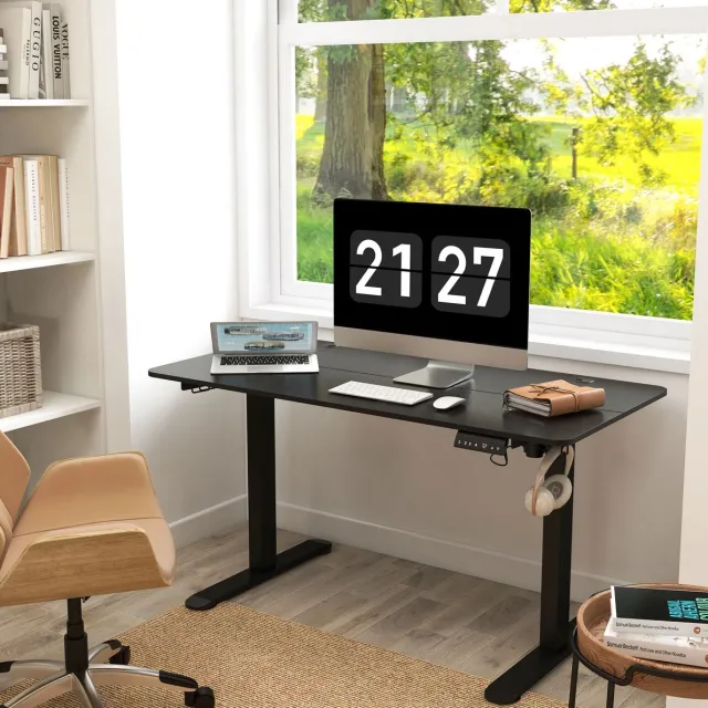 COVREO Bureau 140x70 cm zwart, spaanplaat met elektrisch verstelbare hoogte