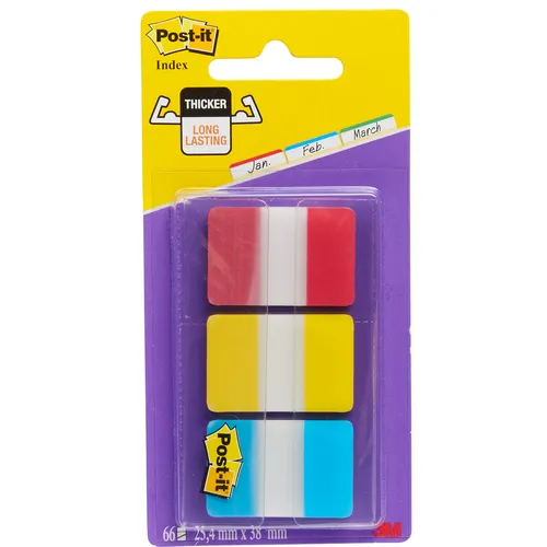 Post-it Indextabs Post-it 686RYB 25.4x38.1mm strong blauw, rood, geel 66 tabs