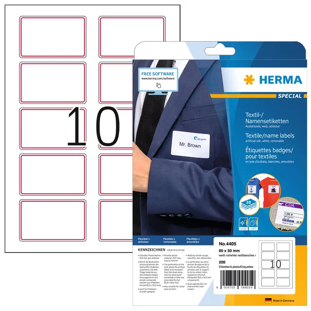 Herma Naambadge etiket HERMA 4405 80x50mm wit/rood 200 stuks