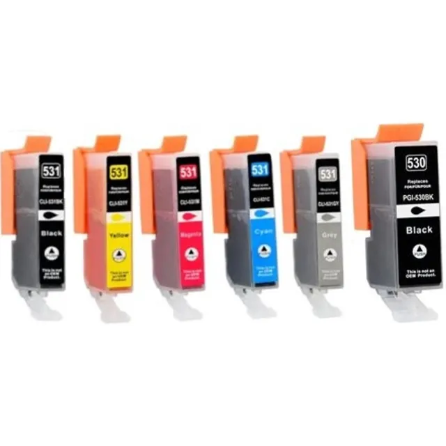 Inktkeuze Cli-531 | Pgi-530 Zwart + Alle Kleuren - Huismerk inktcartridge compatible met Canon Pixma TS8750 / Canon Pixma TS8751 Foto Zwart, Zwart, Magenta Cyaan, Geel