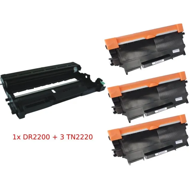 KATRIZ Huismerk Set – 1x DRUM DR2200 + 3x TONER TN2220|4-delige set | Geschikt voor Brother HL-2240/2240D/2250DN/2270DW/MFC-7360/MFC-7460DN/MFC-7860D/DCP-7060/DCP-7065DN | (4stuks) Zwart