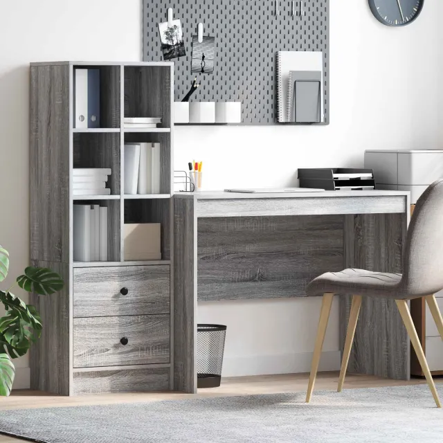 vidaXL Bureau Grijs Sonoma 145.5 x 50 x 127 cm 2 st, foto 2