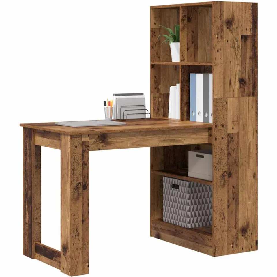 vidaXL Bureau Oud Hout 122 x 67 x 145 cm Bewerkt hout Bruin