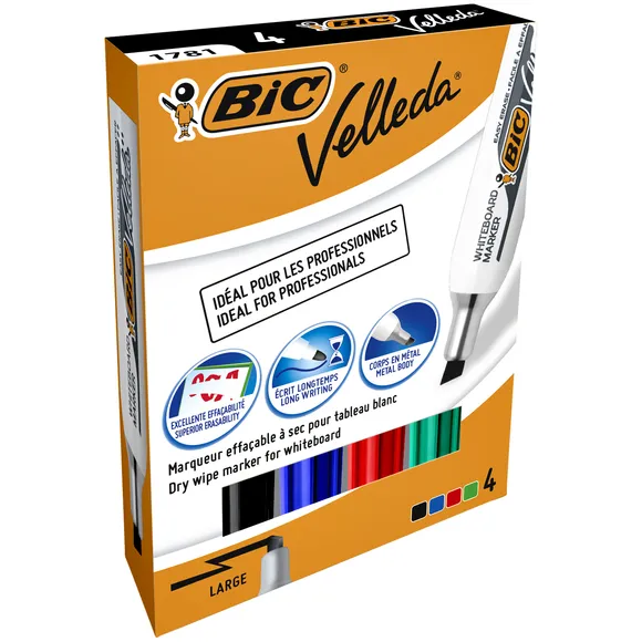 Bic Viltstift Bic Velleda 1781 whiteboard schuin large assorti set à 4 stuks