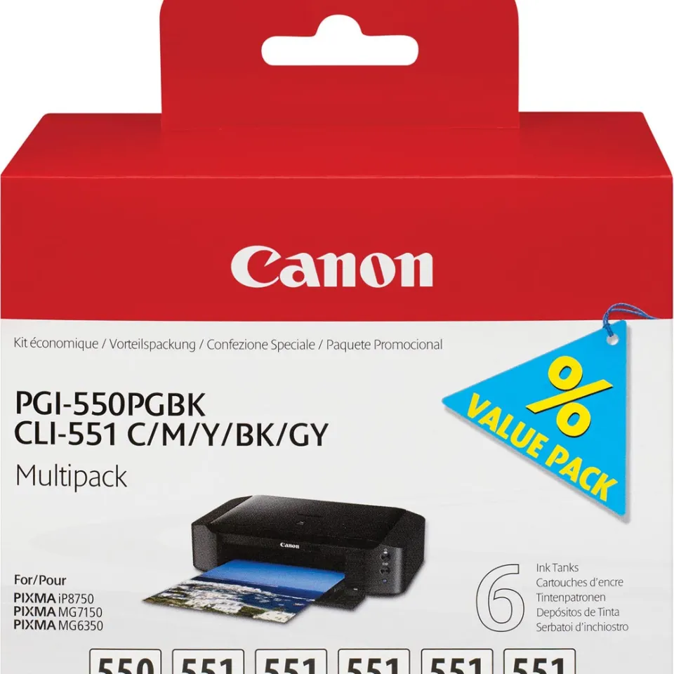 Canon inktcartridge PGI-550PGBK+CLI-551, OEM 6496B005, zwart, pigment zwart, cyaan, magenta, geel, grijs