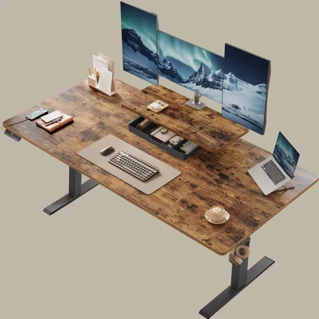Klarven Zitstabureau Zwart-Bruin - Elektrisch Verstelbaar Bureau - Zitstaburea - Standing Desk - USB-C Poort, 3 Geheugenstanden - 160x80cm, Verstelbaar 72-120cm