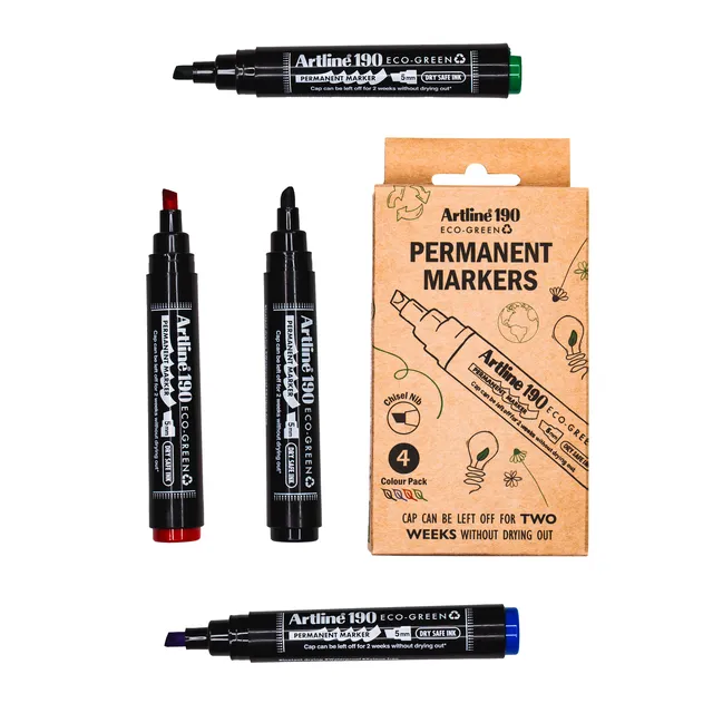 Artline Permanent marker Artline 190 Dry Safe Eco schuin 2-5mm assorti 4st