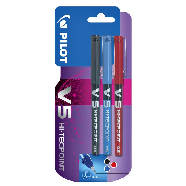 Pilot Rollerpen PILOT V5 fijn assorti blister à 3 stuks