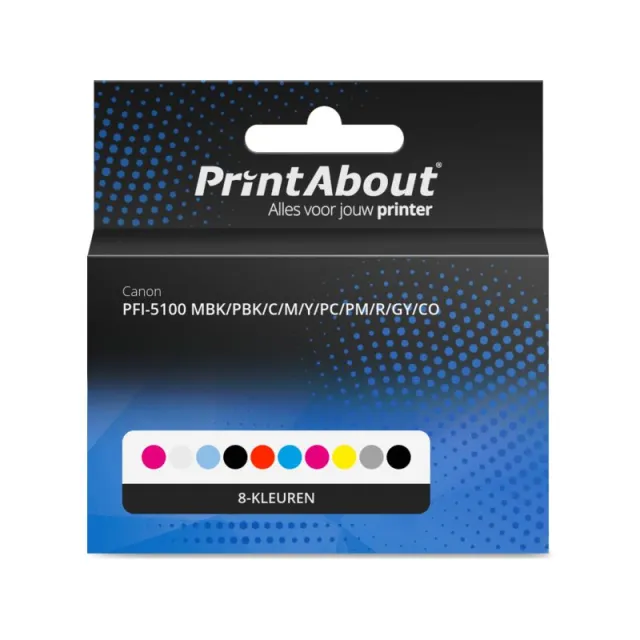 PrintAbout huismerk Inktcartridge PFI-5100 MBK/PBK/C/M/Y/PC/PM/R/GY/CO 8-kleuren Multipack Geschikt voor Canon