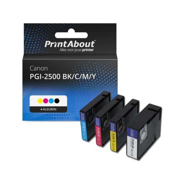 PrintAbout huismerk Inktcartridge PGI-2500 BK/C/M/Y 4-kleuren Multipack Geschikt voor Canon
