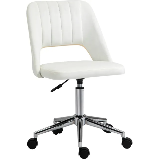 Vinona Bureaustoel - In hoogte verstelbaar en 360° draaibaar - Met gestoffeerde zitting en wielen - 49 x 60 x 79-91 cm - Crèmewit