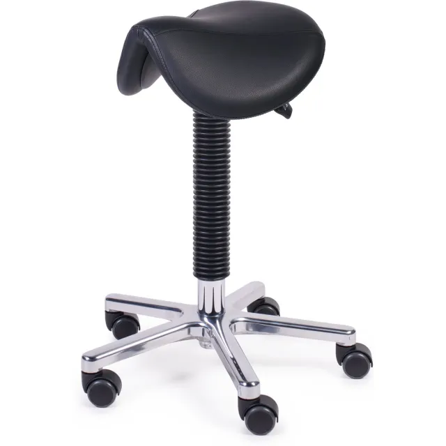 MTM zadelkruk ATLA 200-A - ergonomisch zadel smal - kunstleer - alu kruisvoet - wielen - zwart - 51/71 cm