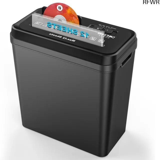 RFWR Papierversnipperaar voor thuiskantoor - 12 vellen, hoog veiligheidsniveau en kruissnede voor papier, creditcards en cd's Zwart