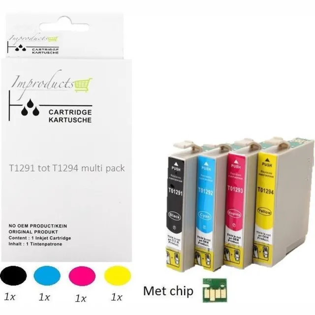 Improducts Inkt cartridges - Alternatief Epson T1291 T1292 T1293 T1294 T1295 set v4 chip Multi