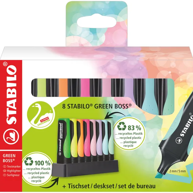Stabilo Markeerstift STABILO GREEN BOSS 6070/8 pastel assorti deskset à 8st