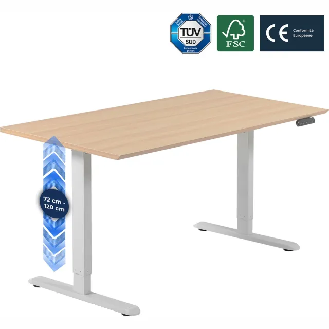 Backerz Zit Sta Bureau Elektrisch Verstelbaar 120 x 60 cm met Geheugenfunctie, Verstelbare Hoogte - Witte Poten en Eiken Melamine Bureaublad Witte Poten en Eiken Blad