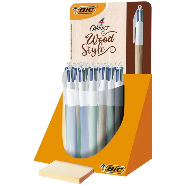 Bic Colours Wood 4-kleurenbalpen, medium, klassieke inktkleuren, display van 30 stuks blauw